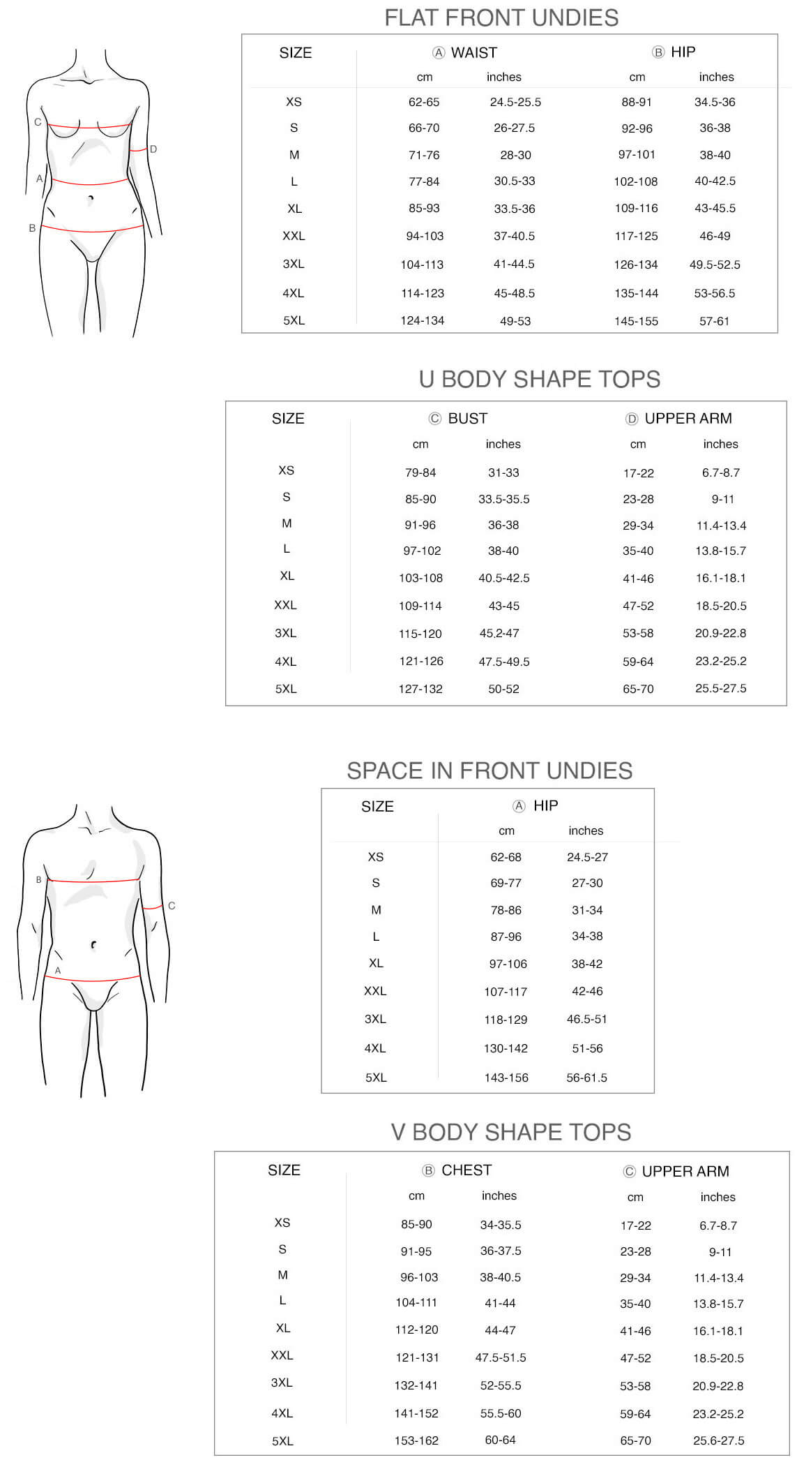 underwear size chart